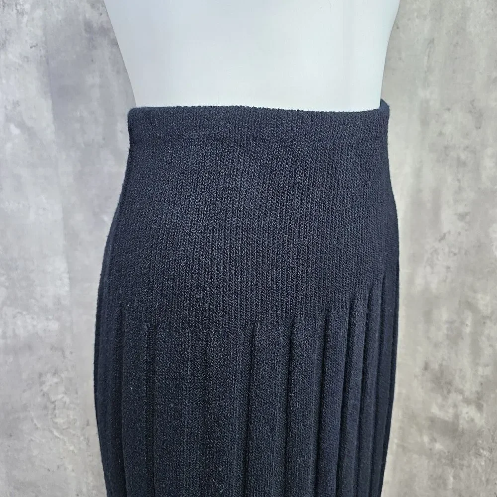 Vintage‎ 70s Its Pure Gould Black Knit Skirt Wide Ribbed Elastic Waistband Midi